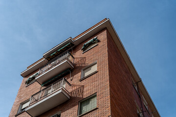 Brick residential building built in the 50's in the area of Embajadores in Madrid