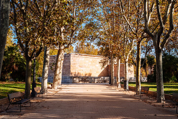 Temple of Debod in Autumn time. A famous landmark in the city of Madrid