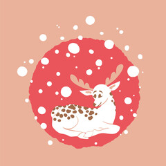 lying white deer under the snow