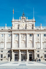Fototapeta na wymiar Royal Palace in Madrid in a beautiful blue sky day, Spain