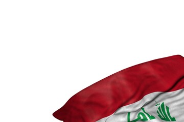 cute any feast flag 3d illustration. - Iraq flag with big folds lying in bottom right corner isolated on white