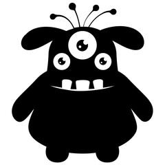 
A horrible faced blue monster with bulging eyes and folded sharp horns, horned monster 
