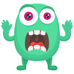 
A small horrifying creature with bulging eyes, horns and up hands representing alien victory monster 
