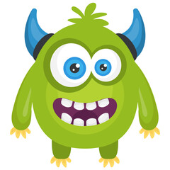 
Green colored short bodied monster with horns and outcoming teeth, oni green  monster
