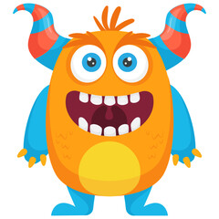 Naklejka premium orange colored with teeth having furry body depicting furry fuzzy monster 