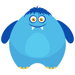 
A horrible faced blue monster with bulging eyes and folded sharp horns, horned monster 
