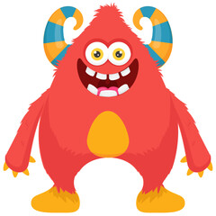 
A one eyed red monster with small horns on head and open mouth, furry fuzzy monster 
