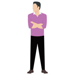 
Man standing with side pose and arms folded showing gesture of thinking 
