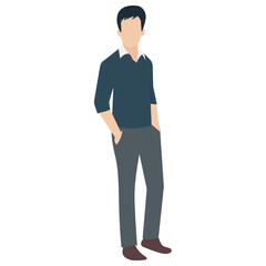 
Man in jersey and pants with hands in pocket showcasing handsome man icon
