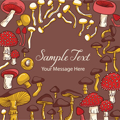 Mushrooms Forest Nature Vector Frame Background