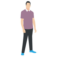 
Man in summer outfit with half sleeves t-shirt and pants with akimbo gesture 

