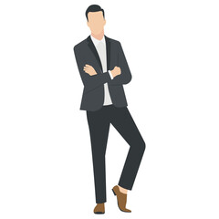 
Man standing with side pose and arms folded showing gesture of thinking 
