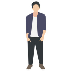 
Handsome boy in casual dressing standing with fold arms and crossed legs 
