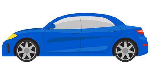 Sedan car side view. Blue automobile in cartoon style.