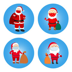 Set of Santa Claus icons. New Year 2021 symbols. Vector illustration.