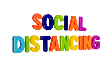 Text SOCIAL DISTANCE on a white background.