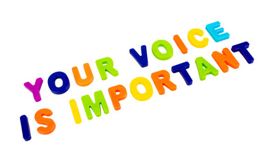 Text YOUR VOICE IS IMPORTANT on a white background