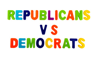 Text REPUBLICANS VS DEMOCRATS on a white background