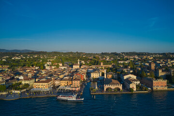 Lazise town, lake garda, Italy. Panoramic aerial view of the Scaligero Castle of Lazise. Italian resort on Lake Garda top view.