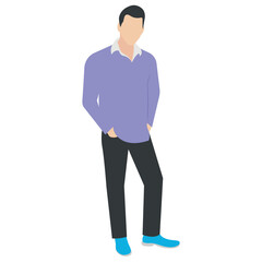 
A guy stylishly dressed up wearing denim upper, shoes and t shirt with chino jeans, looking away and presenting walking gesture 
