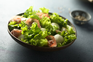 Freshly made smoked ham melon salad