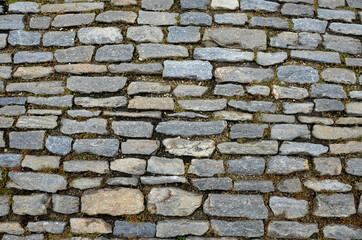 stone paving medieval, granite, gneiss, small rectangular shape brushed old stones cobblestone...