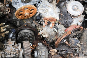 Many old automotive spare parts,Machine parts