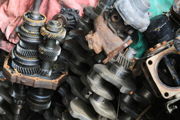 Many old automotive spare parts,Machine parts