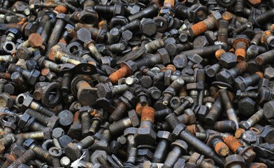 Collection of Old Bolt, Screws, Nuts Engineering Metal Tools.