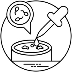 
A petri cup with dropper and sperms sample indicating lab testing icon 
