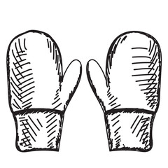 isolated, winter mittens hand drawn sketch