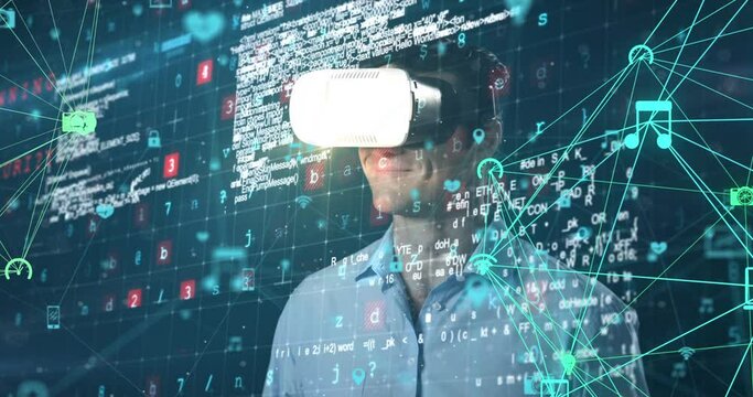 Cyber security data processing against man using VR headset