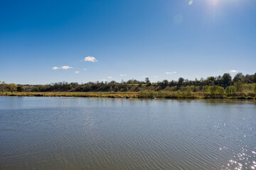 View of the river sky and clouds. Landscape of nature.