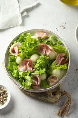 Freshly made smoked ham melon salad