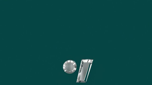 White shining glassy font or alphabet with moving reflection for words composing in your videos - period (full stop) and comma isolated on green background, 60FPS 4K UHD 3D animation