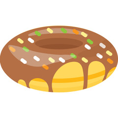 
A cake with hole, dipped in chocolate and some sprinkles over it, icon for donut 
