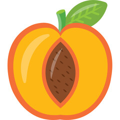 
An oblong shape fruit in yellow color with a pedicel on top denoting icon for peach 
