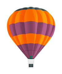 Colorful Hot air balloon isolated on white background vector illustration. Aircraft used to fly gas. Ballon consists of gas burner, a shell and a basket for carrying passengers, Romantic flight travel