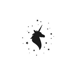 Black silhouette of graceful unicorn and stars. Fairy tale symbol. © Ne Mariya