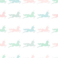 seamless fantasy pattern with colorful silhouettes of unicorns.