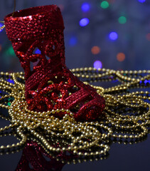 New Year's boot on a Christmas background. New Year.