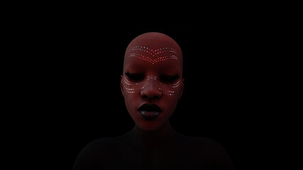 Black Woman with Dark Lipstick an Eye Shadow Moody 80s lighting  3d illustration