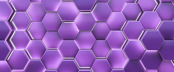 Futuristic high tech glowing background. Hexagonal purple cell