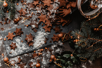 christmas gingerbread cookies on a wooden background