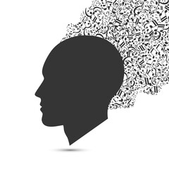 Head with flying notes. Music concept. Vector