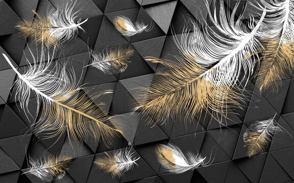hand drawn feather modern 3D minimalist background wall © amirul