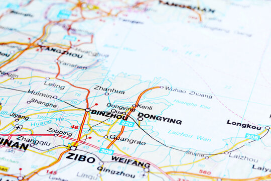 Zibo road map area. Closeup macro view