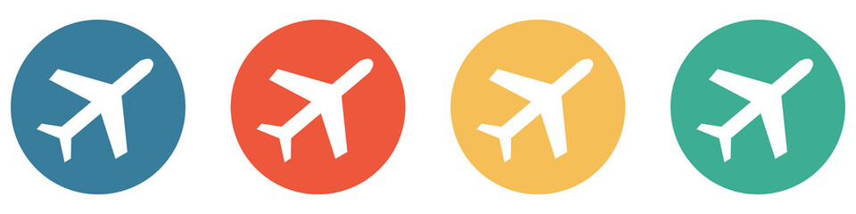 Obraz premium Bunter Banner mit 4 Buttons: Flugzeug oder Flughafen