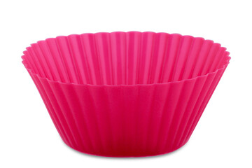 Pink silicone cupcake or muffin form isolated on white background. Cake cup, silicone mold,...
