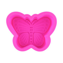 Pink silicone cupcake or muffin form isolated on white background. Cake cup, silicone mold, bakeware. Top view, flat lay